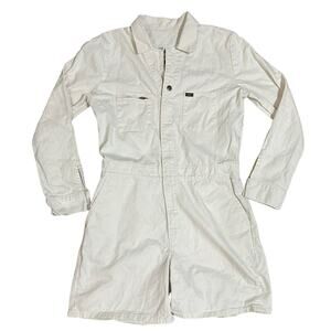 Lee Jumpsuit Vintage Modern White Cotton Long Sleeve Shorts Romper